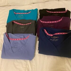 6top HeartSoul Scrub Tops in Ceil Blue, Black, Gray, Purple, teal and navy blue
